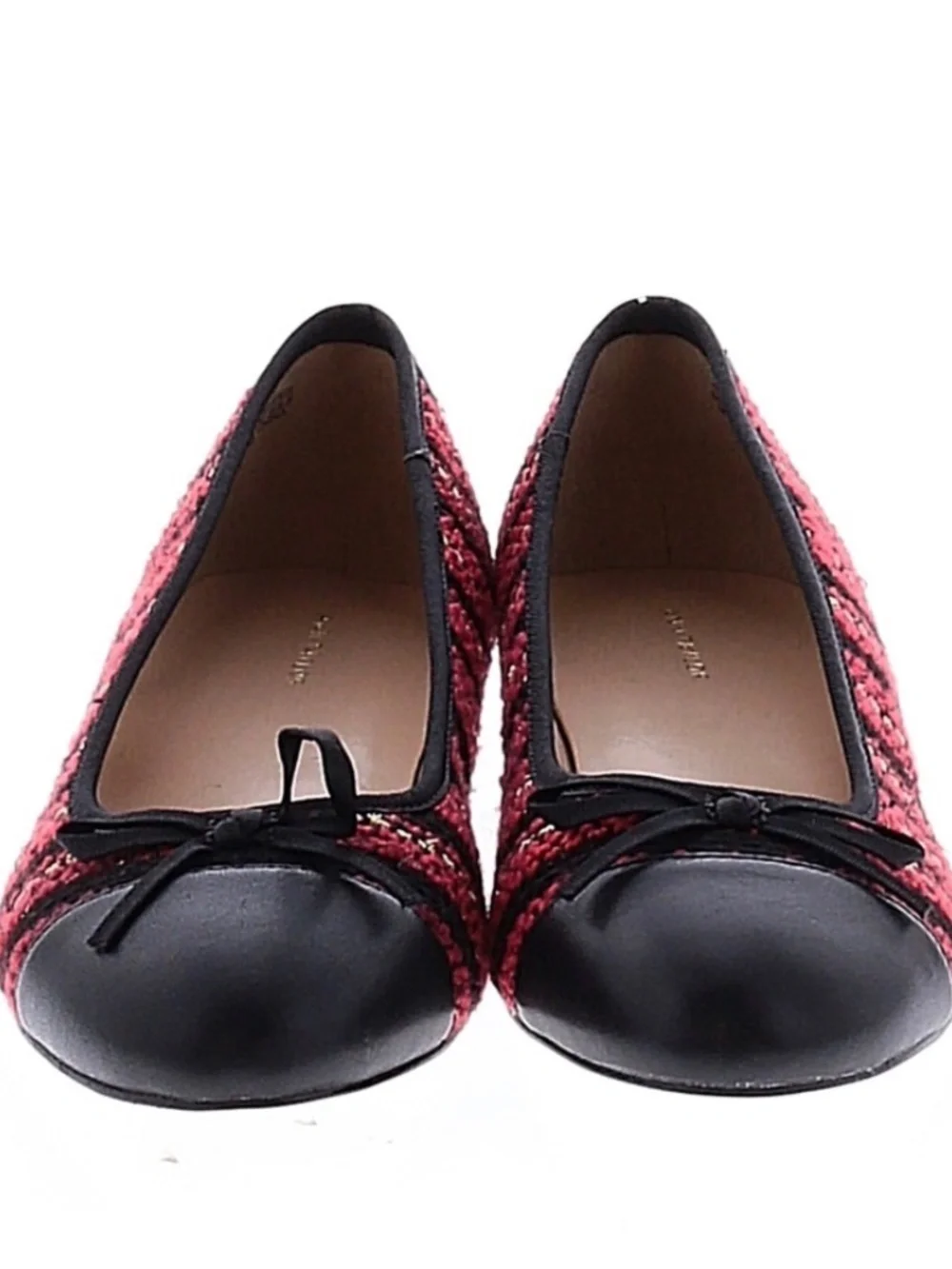 Ann Taylor Women’s Shoes  Size 9 Cap Toe Tweed Ballet Flat Gingham Red Metallic